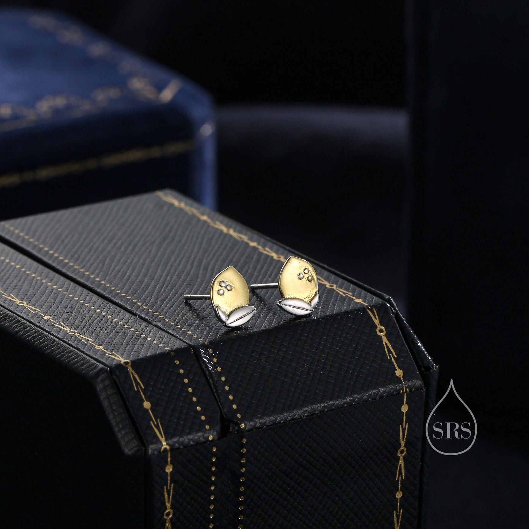 Lemon Stud Earrings in Sterling Silver, Silver and 14ct Yellow Gold Two Tone Earrings, Fruit Earrings, Summer Earrings
