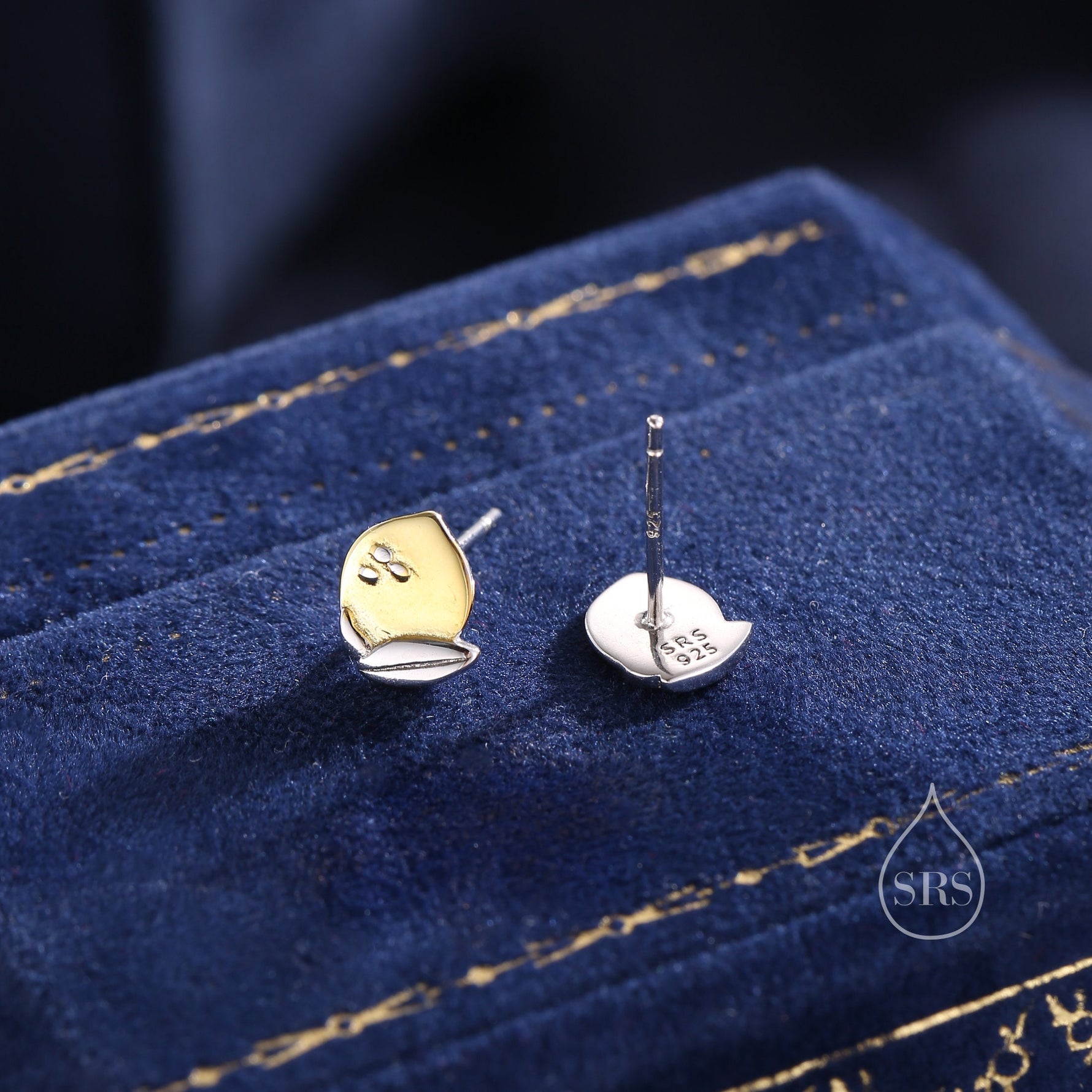 Lemon Stud Earrings in Sterling Silver, Silver and 14ct Yellow Gold Two Tone Earrings, Fruit Earrings, Summer Earrings