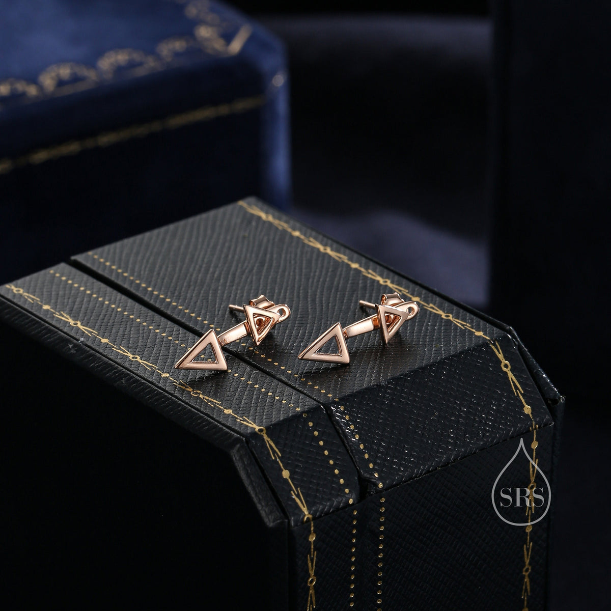 Double Triangle Ear Jacket in Sterling Silver, Silver or Gold or Rose Gold, Cut Out Triangle Jacket Earrings, Front and Back Earrings