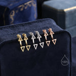 Double Triangle Ear Jacket in Sterling Silver, Silver or Gold or Rose Gold, Cut Out Triangle Jacket Earrings, Front and Back Earrings