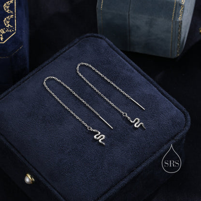 Snake Threader Earrings in Sterling Silver, Silver or Gold,  Snake Long Ear Threaders, Single or Double Piercing Threaders, Long Threaders