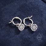 Mandala Flower Disk Dangle Huggie Hoop in Sterling Silver
