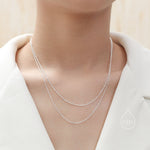 Double Layer Necklace in Sterling Silver with Satellite Chain, Silver or Gold or Rose Gold, Chain Necklace