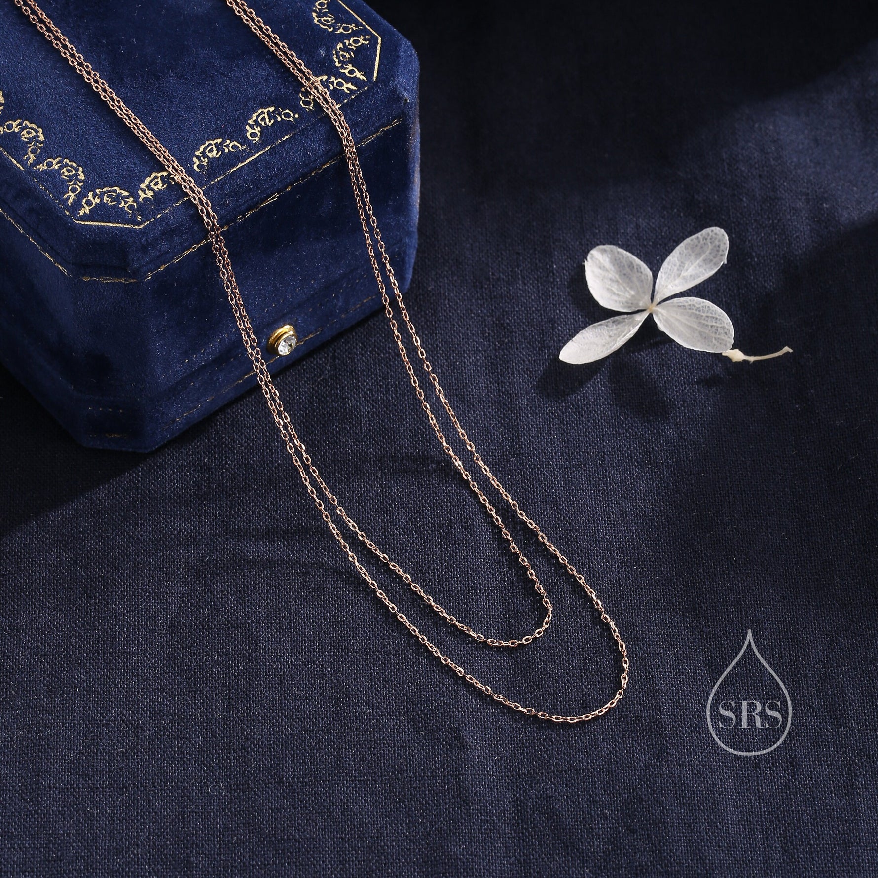 Double Layer Necklace in Sterling Silver, Silver or Gold or Rose Gold, Delicate Two Layer Chain Necklace