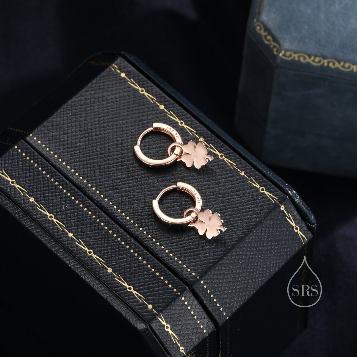 Four Leaf Clover Huggie Hoop Earrings in Sterling Silver, Silver, Gold or Rose Gold, Irish Earrings, Detachable