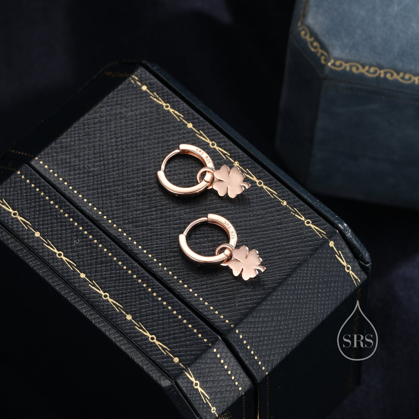 Four Leaf Clover Huggie Hoop Earrings in Sterling Silver, Silver, Gold or Rose Gold, Irish Earrings, Detachable