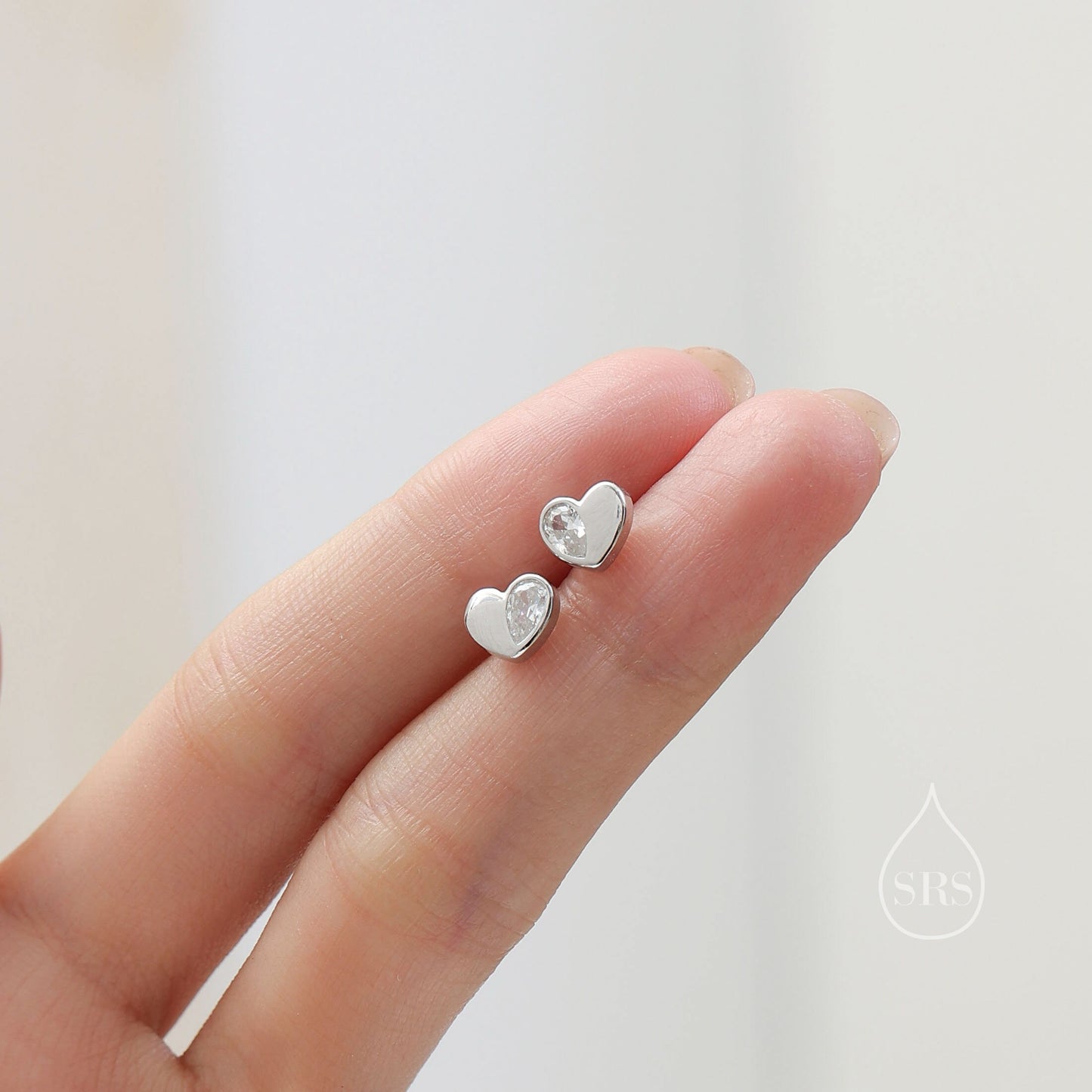 Sterling Silver CZ Heart Stud Earrings, Available in 4 Colour, Silver or Gold, CZ Heart Earrings, Dainty Heart Earrings