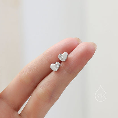 Sterling Silver CZ Heart Stud Earrings, Available in 4 Colour, Silver or Gold, CZ Heart Earrings, Dainty Heart Earrings