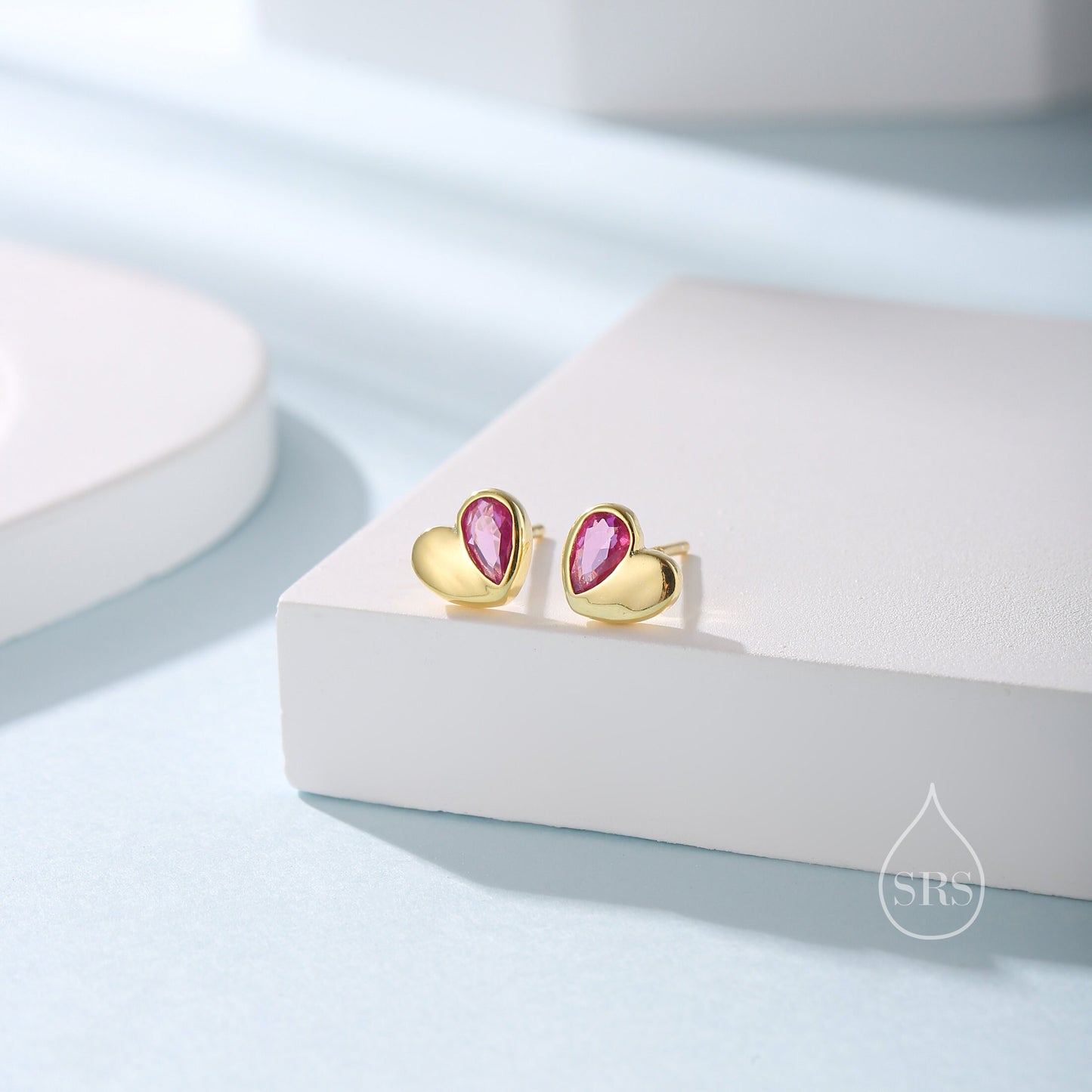 Sterling Silver CZ Heart Stud Earrings, Available in 4 Colour, Silver or Gold, CZ Heart Earrings, Dainty Heart Earrings