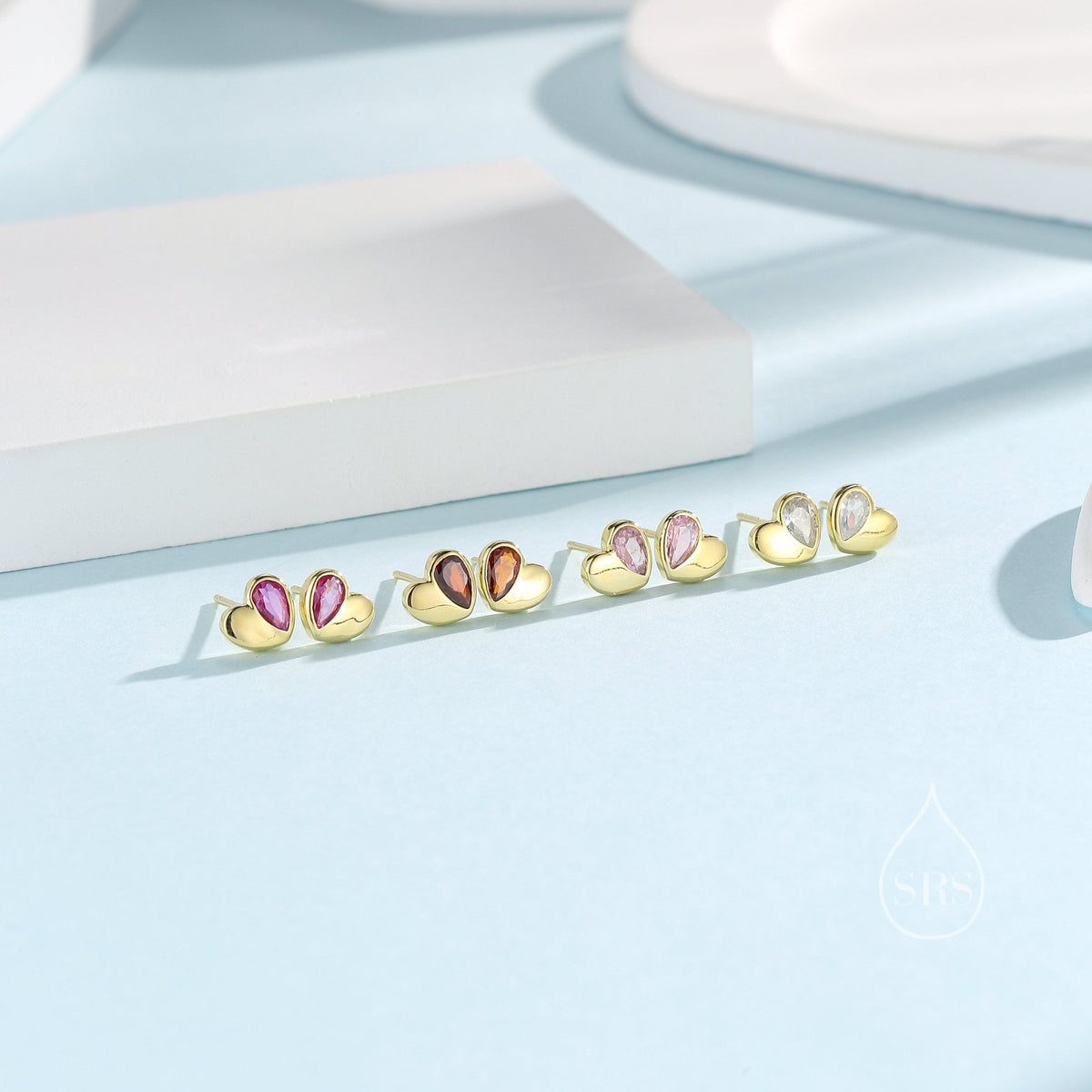 Sterling Silver CZ Heart Stud Earrings, Available in 4 Colour, Silver or Gold, CZ Heart Earrings, Dainty Heart Earrings
