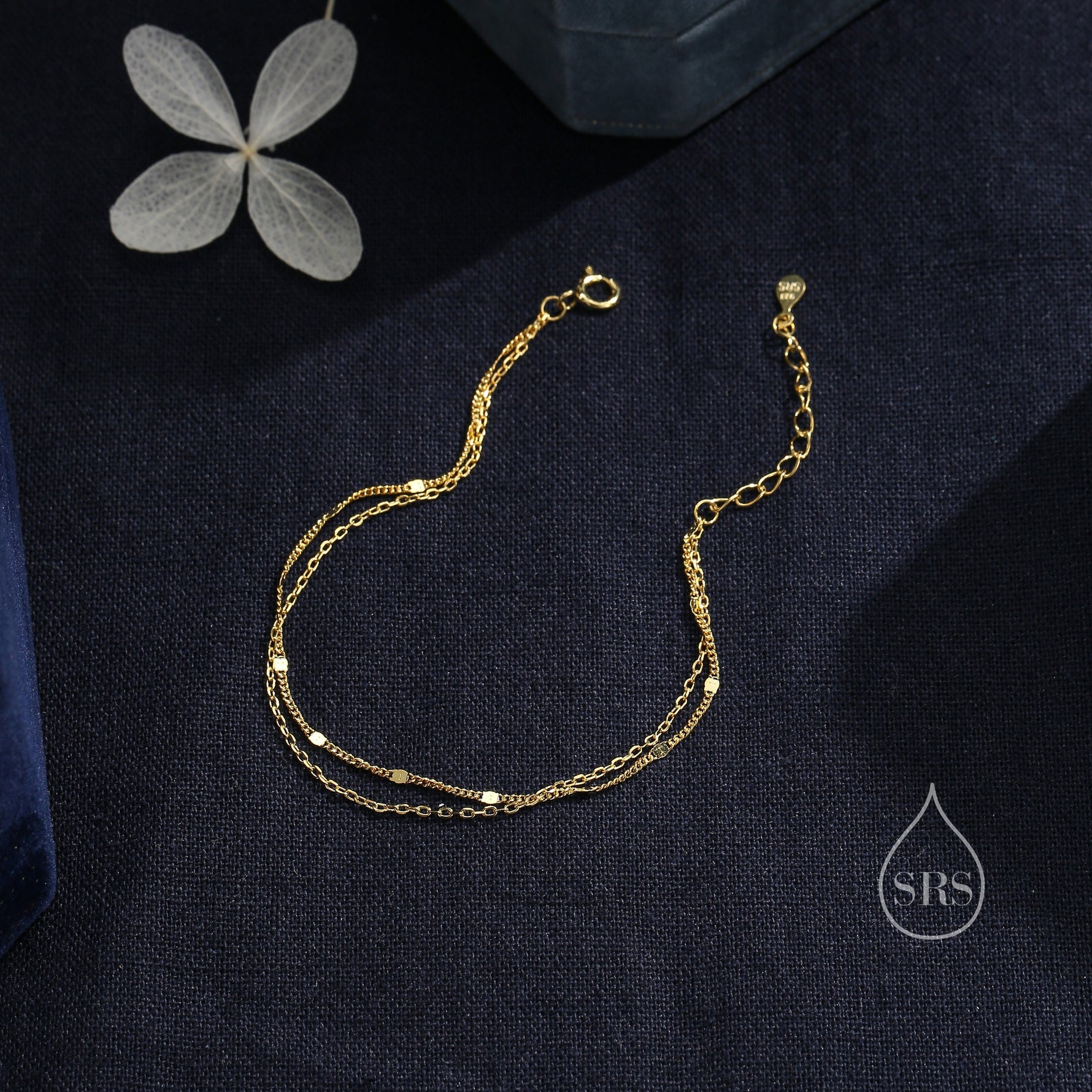 Double Layer Bracelet in Sterling Silver, Dainty Chain Sparkle Chain Bracelet, Silver or Gold or Rose Gold