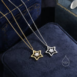 CZ Star Pendant Necklace in Sterling Silver, Silver or Gold, Open Star Halo Necklace