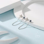 CZ Chain Ear Jacket in Sterling Silver, Silver or Gold, Front and Back Earrings, Two Part Earrings, CZ with Linking Chain Earrings