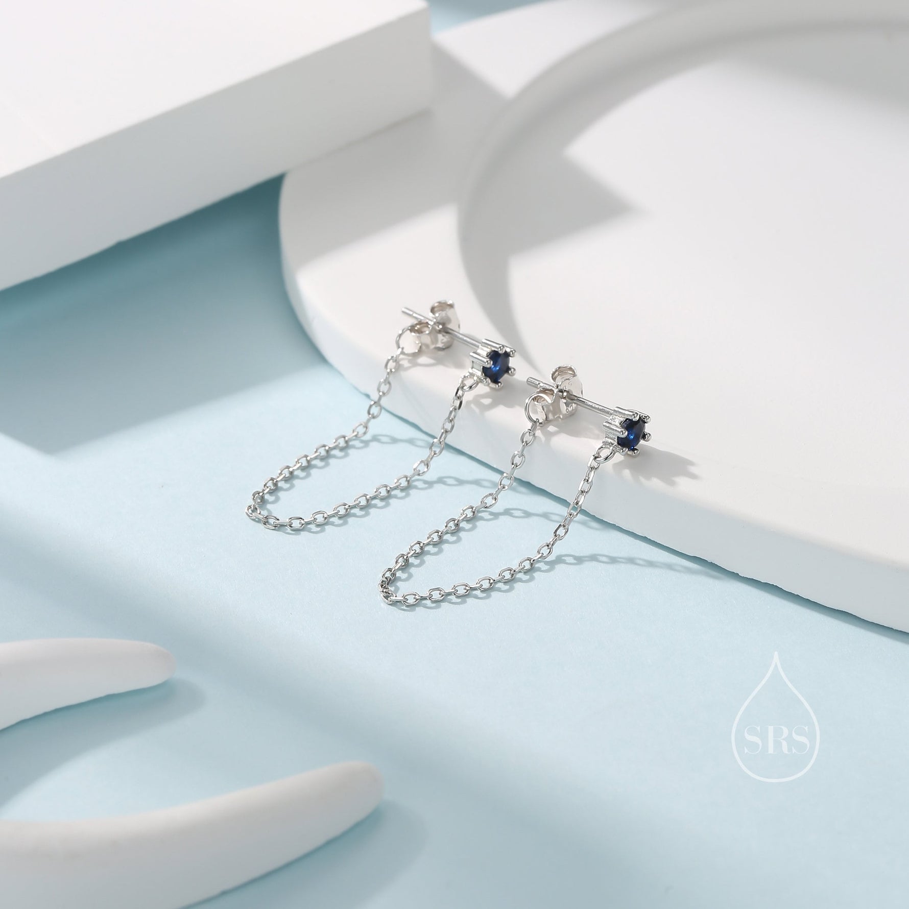 CZ Chain Ear Jacket in Sterling Silver, Silver or Gold, Front and Back Earrings, Two Part Earrings, CZ with Linking Chain Earrings