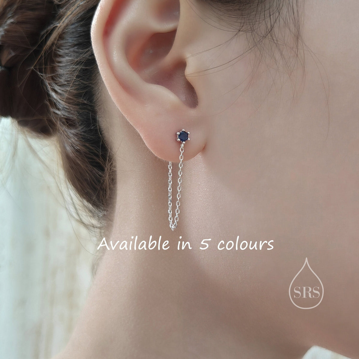 CZ Chain Ear Jacket in Sterling Silver, Silver or Gold, Front and Back Earrings, Two Part Earrings, CZ with Linking Chain Earrings
