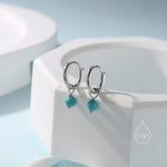 Sterling Silver Blue Turquoise Bead Huggie Hoop Earrings, Silver or Gold, Minimalist Turquoise Dangle Hoop Earrings, Turquoise Hoop Earrings