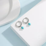 Sterling Silver Blue Turquoise Bead Huggie Hoop Earrings, Silver or Gold, Minimalist Turquoise Dangle Hoop Earrings, Turquoise Hoop Earrings