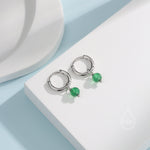 Sterling Silver Natural Green Onyx Bead Huggie Hoop Earrings, Minimalist Green Onyx Dangle Hoop Earrings, Green Chalcedony Hoop Earrings
