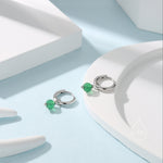 Sterling Silver Natural Green Onyx Bead Huggie Hoop Earrings, Minimalist Green Onyx Dangle Hoop Earrings, Green Chalcedony Hoop Earrings