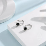 Genuine Black Onyx Drop Earrings in Sterling Silver, Natural Black Onyx Round Hook Earrings, Delicate Black Agate Earrings