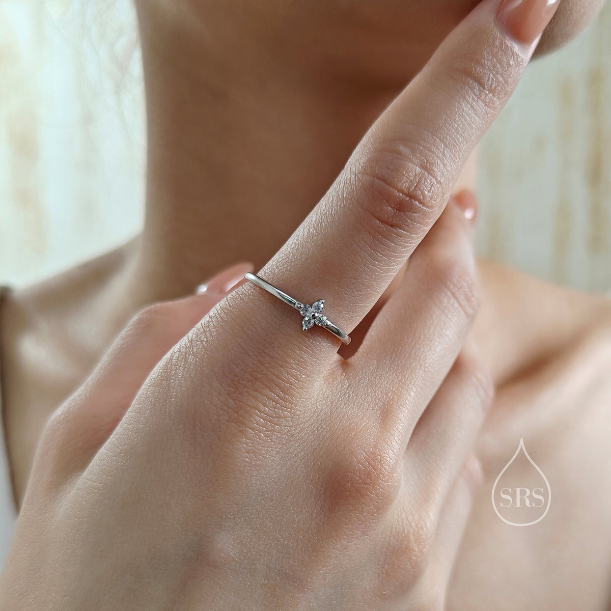 Clear CZ Hydrangea Flower Gemstone Ring