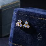 Three Moonstone Star Stud Earrings in Sterling Silver, Silver or Gold or Rose Gold, Three Moonstone Star Earrings, Triple Star Earrings