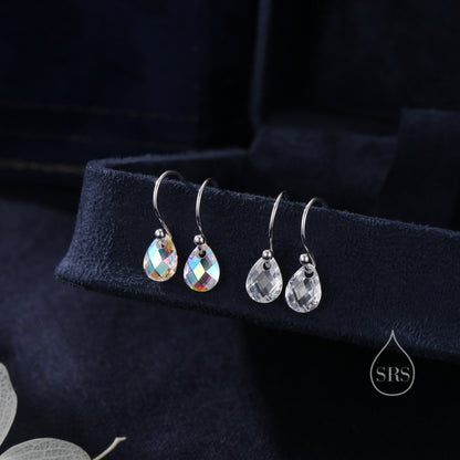 Faceted Glass Crystal Drop Earrings in Sterling Silver, Clear Crystal or Iridescent AB Crystal, Delicate Crystal Earrings