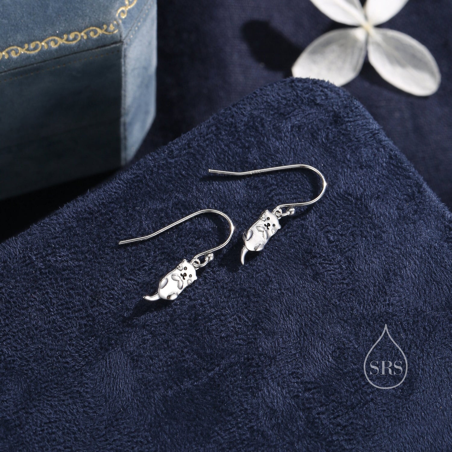 Otter Drop Earrings in Sterling Silver, Otter Hook Earrings, Dangle Earrings, Nature Inspired Animal Earrings