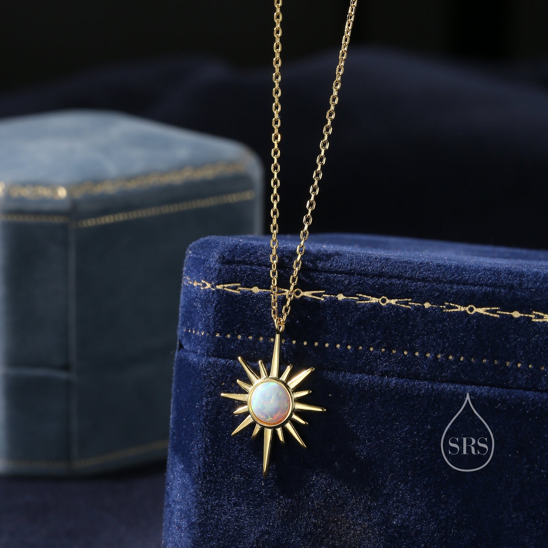 White Opal North Star Pendant Necklace in Sterling Silver, Silver or Gold, Lab Opal Starburst Necklace, Opal Star Necklace, Opal Sunburst
