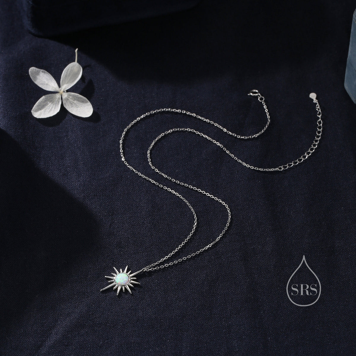 White Opal North Star Pendant Necklace in Sterling Silver, Silver or Gold, Lab Opal Starburst Necklace, Opal Star Necklace, Opal Sunburst