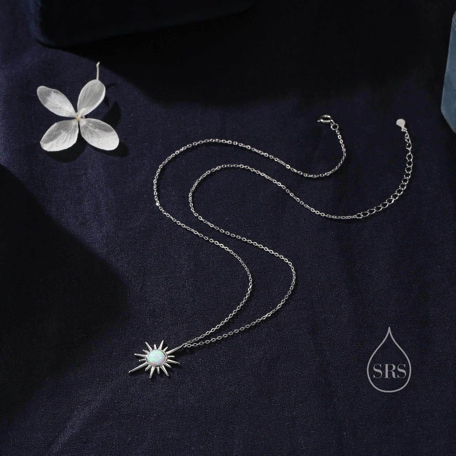 White Opal North Star Pendant Necklace in Sterling Silver, Silver or Gold, Lab Opal Starburst Necklace, Opal Star Necklace, Opal Sunburst