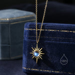 Moonstone North Star Pendant Necklace in Sterling Silver, Silver or Gold, Lab Moonstone Starburst Necklace, Moonstone Sunburst Star Necklace