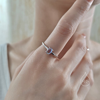 Sterling Silver Moonstone Oval Ring, Simulated Moonstone Oval Ring,  Minimalist Lab Moonstone Ring