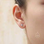 Dainty Flower CZ 16G Internally Threaded Flat Back Earrings in Sterling Silver