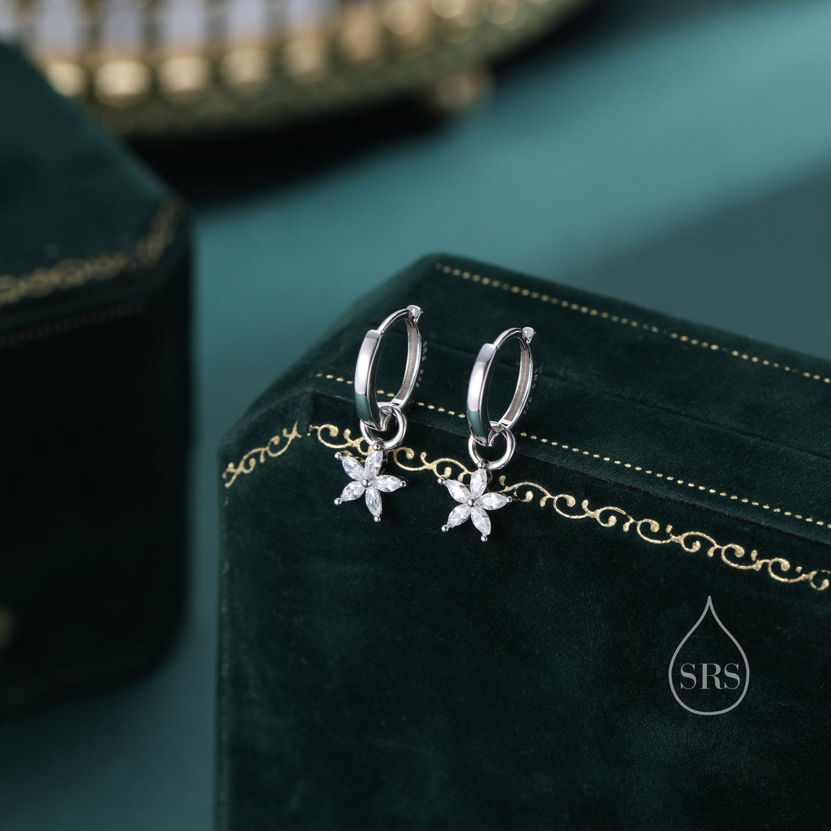 Flower CZ Hoop Earrings