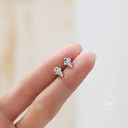 Tiny Ice Cream CZ Stud Earrings in Sterling Silver, Silver or Gold or Rose Gold, Gelato Stud Earrings, Cute and Quirky Food Jewellery