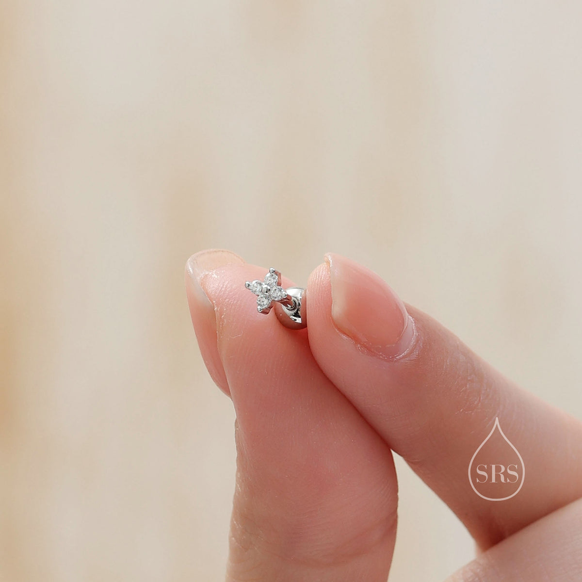 Tiny Hydrangea Flower Inspired 18G Screw Back Earrings with Sparkly CZ Crystals