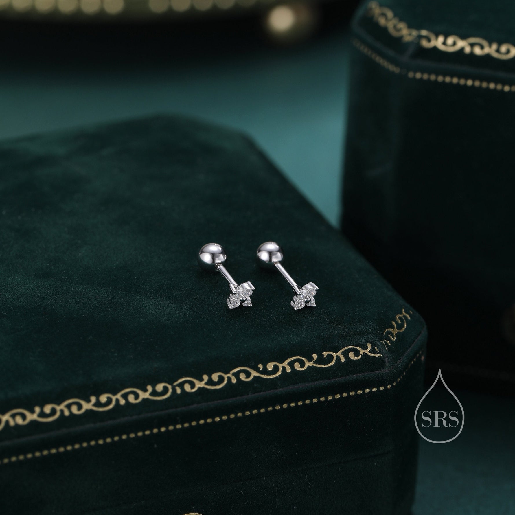Tiny Hydrangea Flower Inspired 18G Screw Back Earrings with Sparkly CZ Crystals
