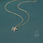 Moonstone Star Pendant Necklace in Sterling Silver, Silver or Gold, Open Star Halo Necklace with Simulated Moonstone, Lab Moonstone Star