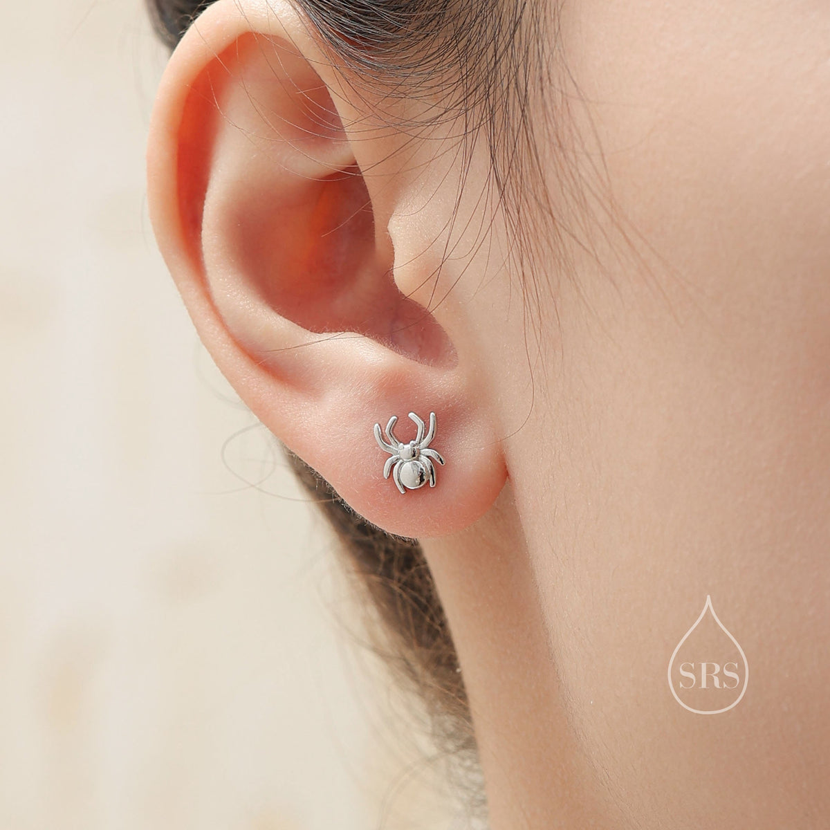 Mismatched Spider and Spider Web Stud Earrings in Sterling Silver, Silver or Gold, Nature Inspired, Insect Earrings