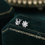 Mismatched Spider and Spider Web Stud Earrings in Sterling Silver, Silver or Gold, Nature Inspired, Insect Earrings