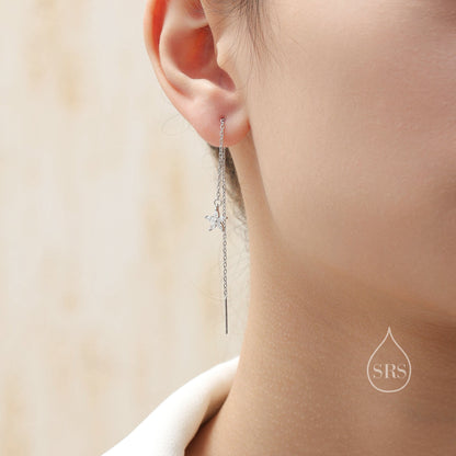 CZ Flower Threader Earrings in Sterling Silver, Silver or Gold, Forget-me-not Floral Ear Threaders, Sparkly CZ Threaders