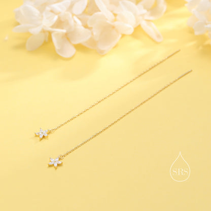 CZ Flower Threader Earrings in Sterling Silver, Silver or Gold, Forget-me-not Floral Ear Threaders, Sparkly CZ Threaders