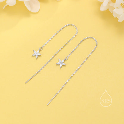 CZ Flower Threader Earrings in Sterling Silver, Silver or Gold, Forget-me-not Floral Ear Threaders, Sparkly CZ Threaders