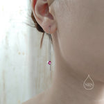 Ruby Pink CZ Dot Threader Earrings in Sterling Silver, Silver or Gold, Minimalist Double Piercing Ear Threaders, July Birthstone, Hot Pink