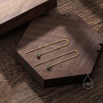 Emerald Green CZ Dot Threader Earrings in Sterling Silver, Silver or Gold, Minimalist Double Piercing Ear Threaders, May Birthstone