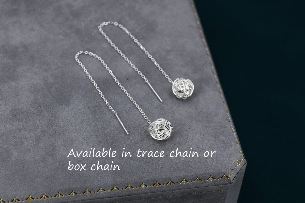 Sterling Silver Yarn ball Tumbleweed Wire Ball Threaders Earrings - Hand Woven from Sterling Silver Wire, Minimalist Ear Threaders