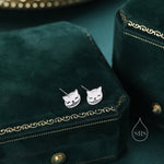 Cheshire Cat Stud Earrings in Sterling Silver, Silver or Gold or Rose Gold, Alice Fairy Tale Earrings