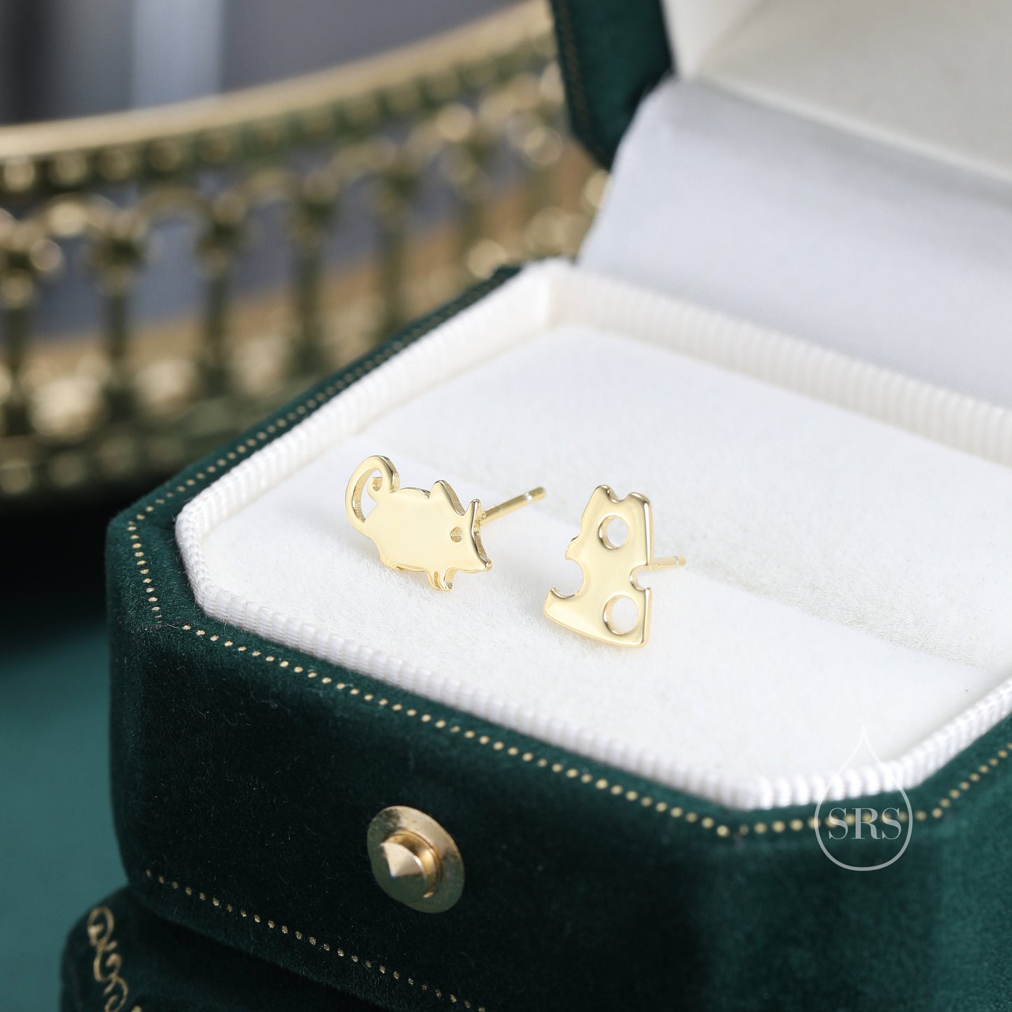 Mouse and Cheese Stud Earrings in Sterling Silver, Cute Fun Quirky Animal Jewellery, Animal Lover, Nature Inspired