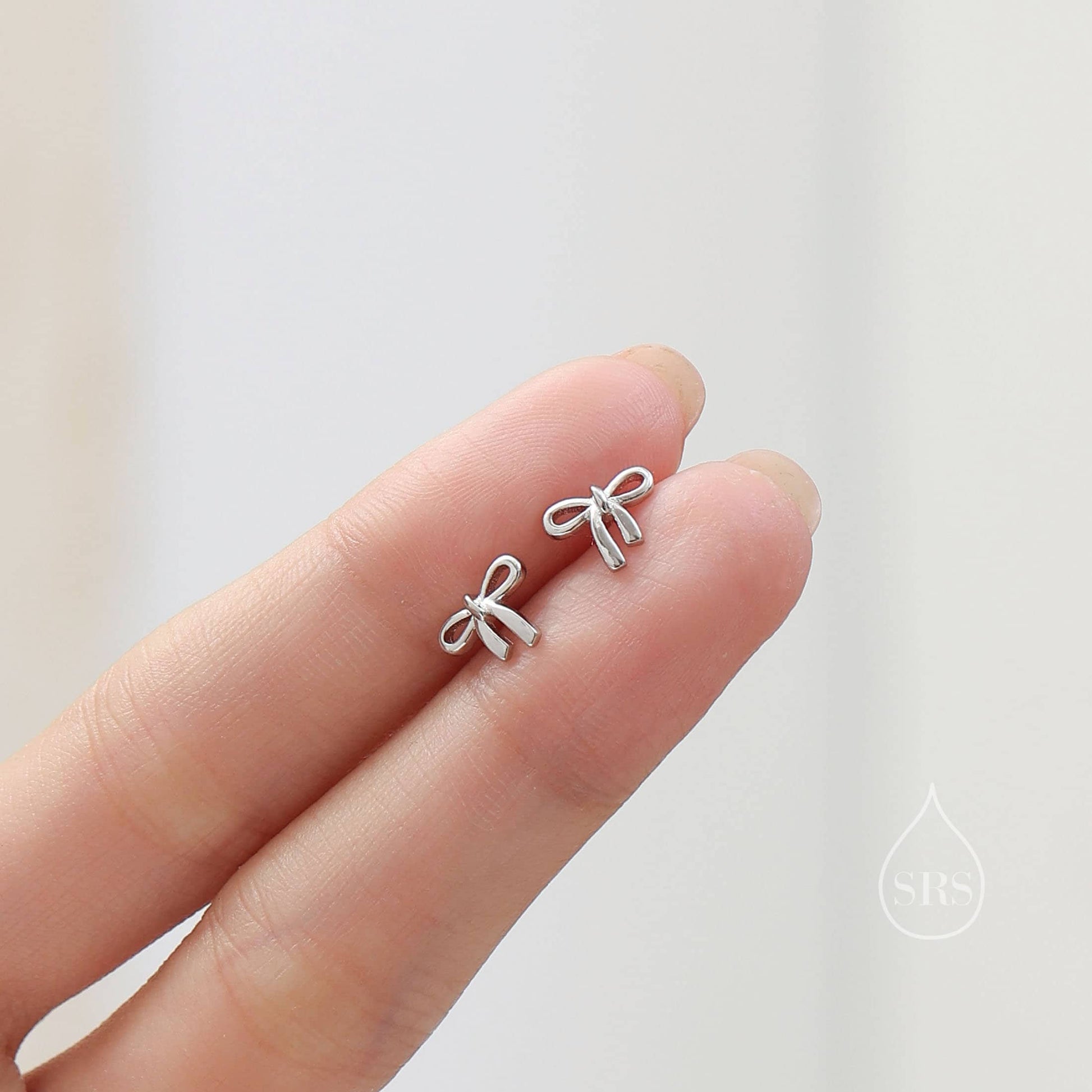 Ribbon Bow Stud Earrings in Sterling Silver, Silver or Gold, Dainty Earrings, Bridesmaid's Jewellery